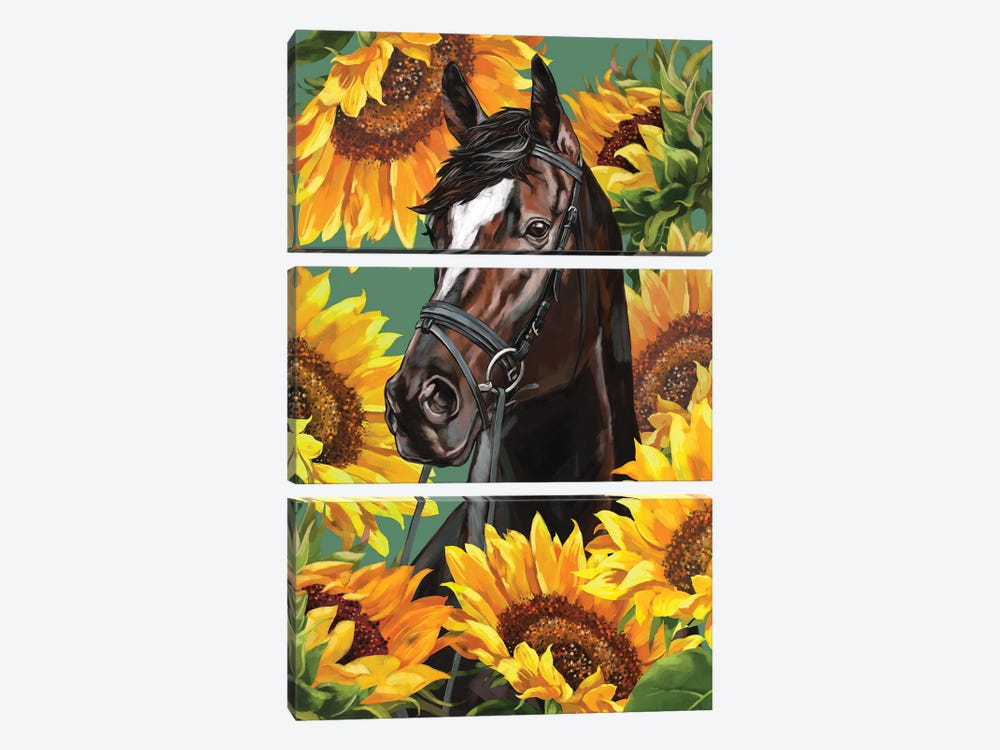 Horsewith Sunflower by Big Nose Work 3-piece Canvas Artwork