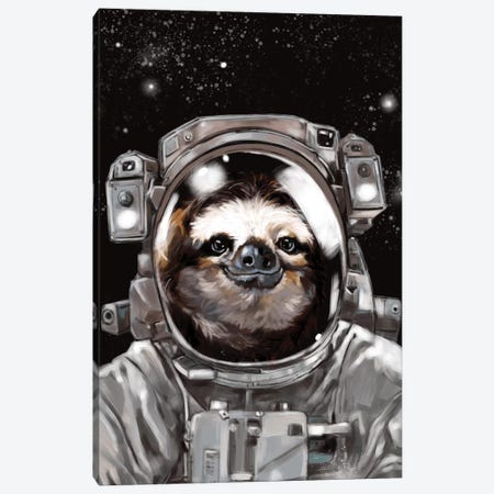 Astronaut Sloth Selfie Canvas Print #BNW9} by Big Nose Work Canvas Wall Art