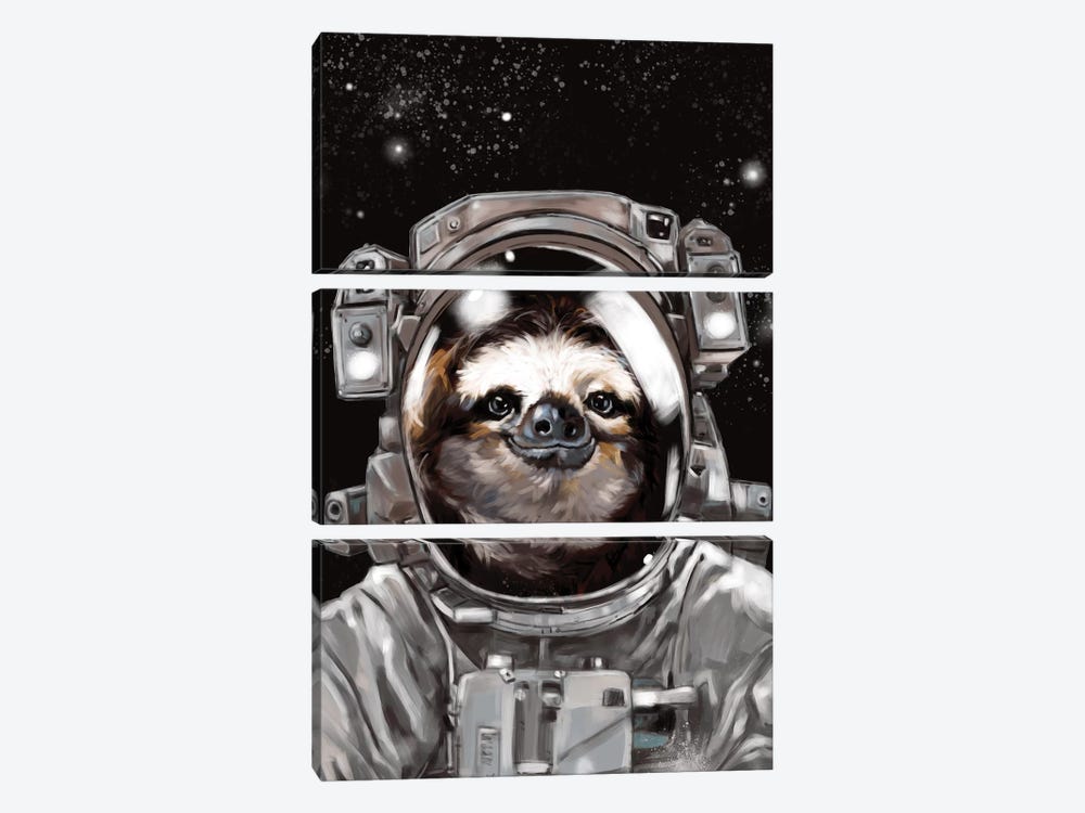 Astronaut Sloth Selfie by Big Nose Work 3-piece Canvas Wall Art