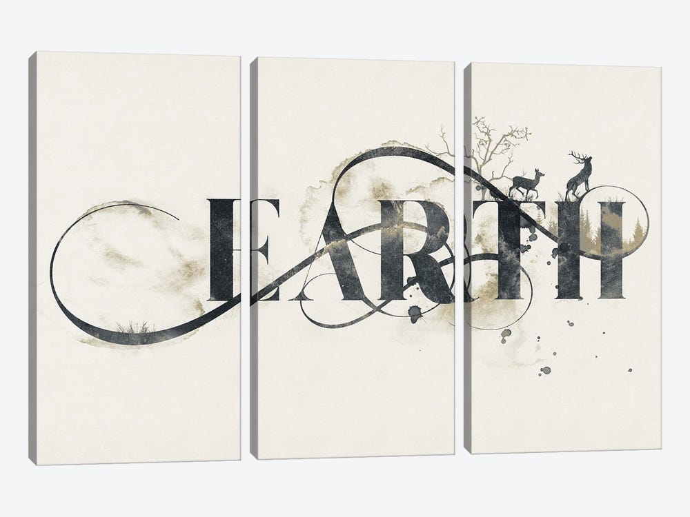 Elemental Typograph - Earth by 33 Broken Bones 3-piece Canvas Art