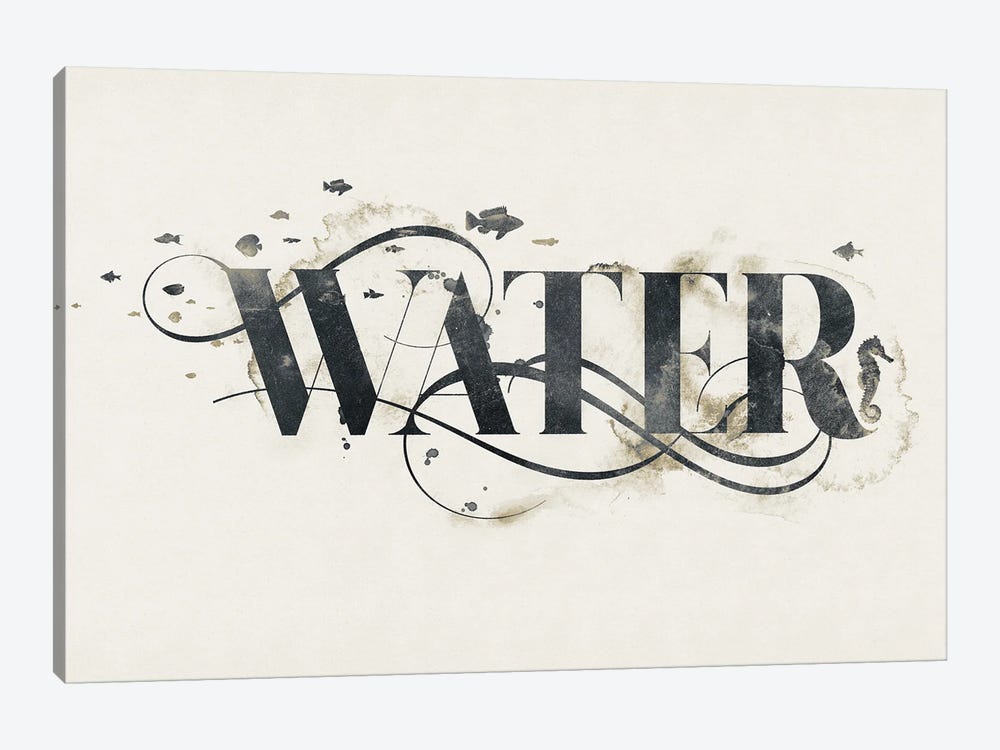Elemental Typograph - Water by 33 Broken Bones 1-piece Canvas Art