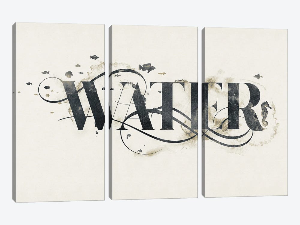Elemental Typograph - Water by 33 Broken Bones 3-piece Canvas Art