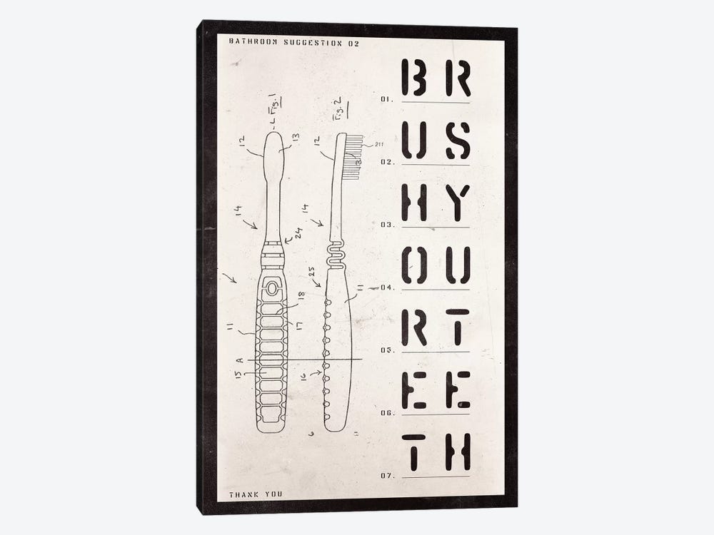 Toothbrush Patent Print by 33 Broken Bones 1-piece Canvas Artwork
