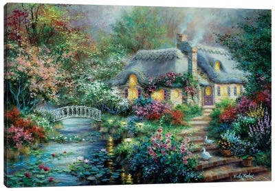 Little River Cottage Canvas Art Print - Traditional Décor