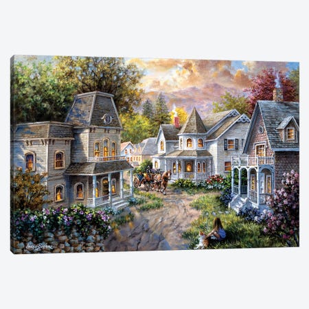 Main Street Along A Country Village Canvas Print #BOE102} by Nicky Boehme Canvas Artwork