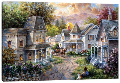 Main Street Along A Country Village Canvas Art Print - Nicky Boehme