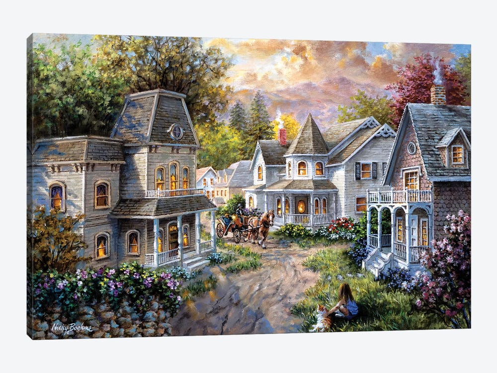 Main Street Along A Country Village by Nicky Boehme 1-piece Canvas Artwork