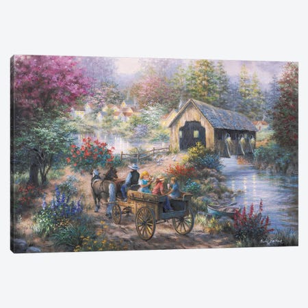 Merriment At Covered Bridge Canvas Print #BOE107} by Nicky Boehme Canvas Art Print