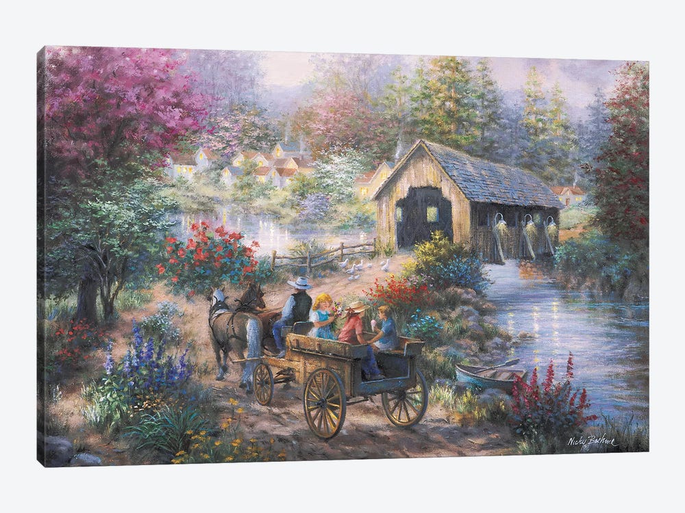 Merriment At Covered Bridge by Nicky Boehme 1-piece Canvas Print