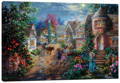 Moonlight Splendor Canvas Art Print - Village & Town Art