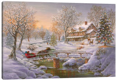 Over The Bridge To Grandma's House Canvas Art Print - Large Christmas Art