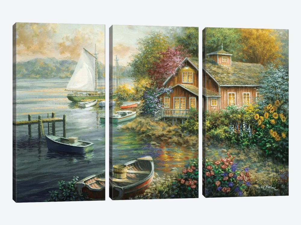 Peaceful Mooring by Nicky Boehme 3-piece Canvas Art