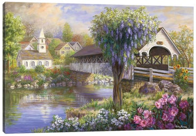 Picturesque Covered Bridge Canvas Art Print - Nicky Boehme