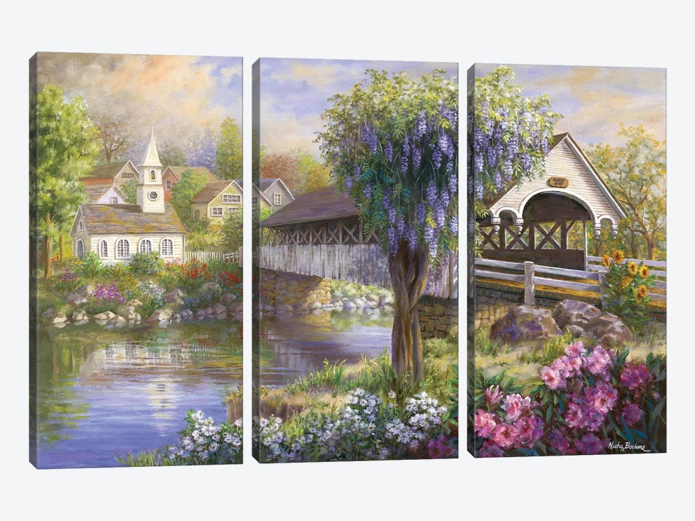 Picturesque Covered Bridge by Nicky Boehme 3-piece Art Print