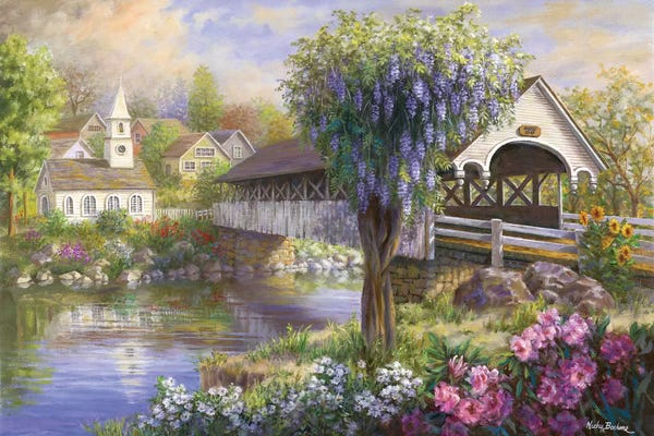 Gardens & Floral Landscapes: Picturesque Covered Bridge by Nicky Boehme