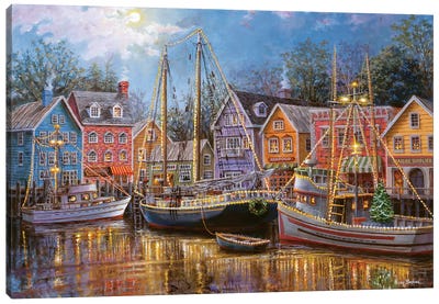 Ships Aglow Canvas Art Print - Harbor & Port Art