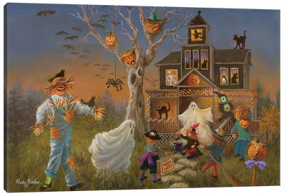 Spooky Halloween Canvas Art Print - Haunted House Art