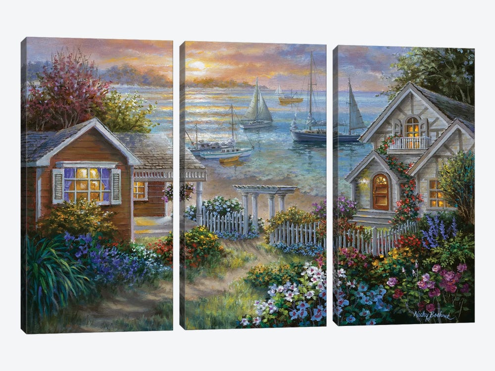 Tranquil Seafront by Nicky Boehme 3-piece Canvas Wall Art