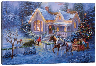 Welcome Home Canvas Art Print - Christmas Trees & Wreath Art