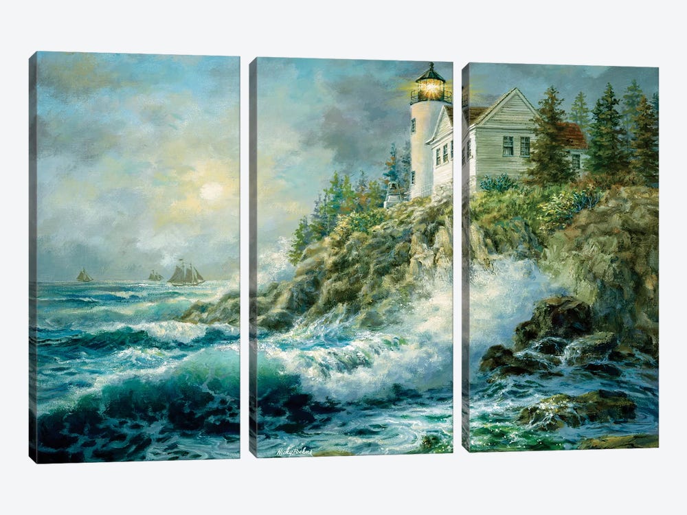 Bass Harbor Lighthouse by Nicky Boehme 3-piece Canvas Art