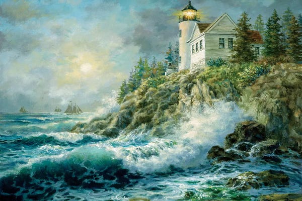 Large Scenic & Landscape Art - Canvas Prints: Bass Harbor Lighthouse by Nicky Boehme