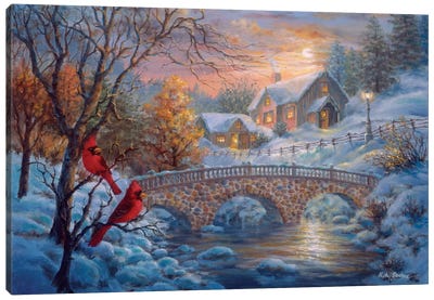 Winter Sunset Canvas Art Print - Christmas Scenes