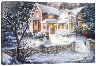 Winter's Welcome Canvas Art Print - Snowman Art