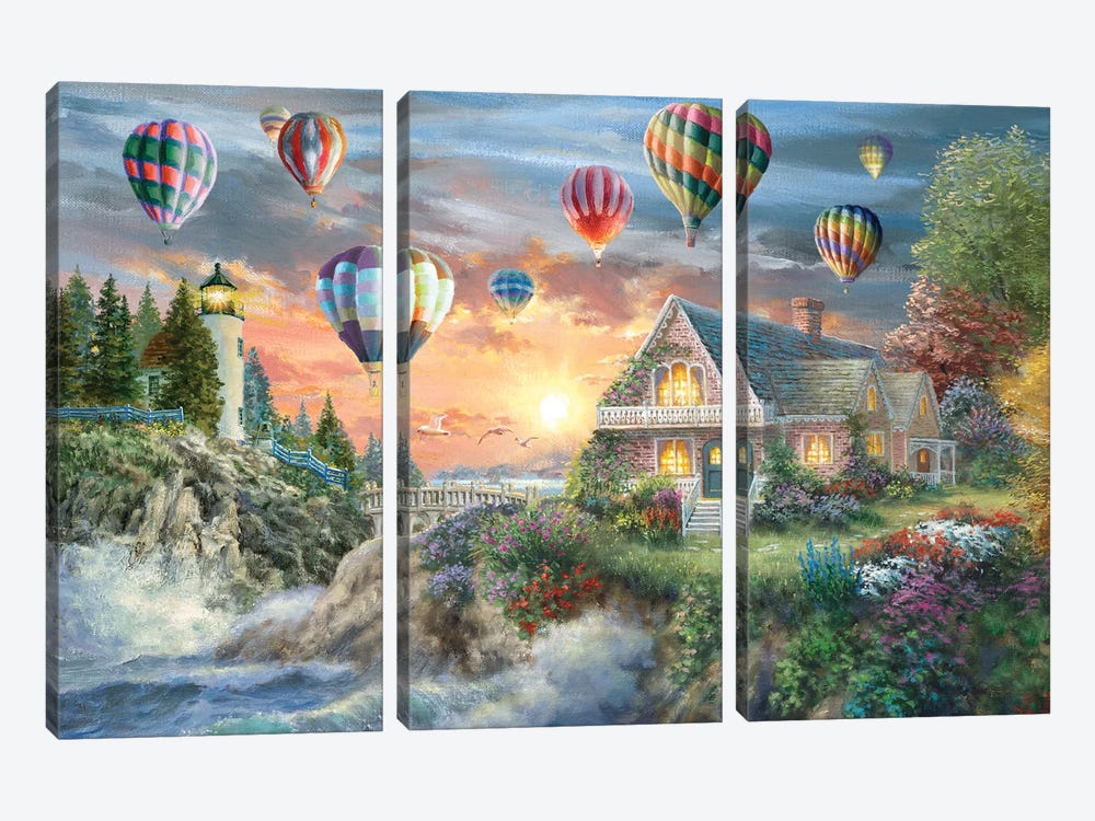 Balloons Over Sunset Cove by Nicky Boehme 3-piece Canvas Art Print
