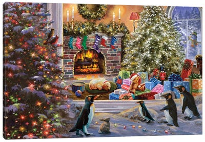 A Magical View To Christmas Canvas Art Print - Penguin Art