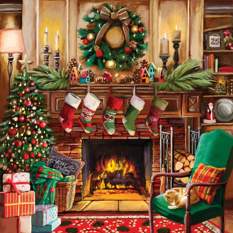 Fireside Christmas Canvas Artwork by Nicky Boehme | iCanvas