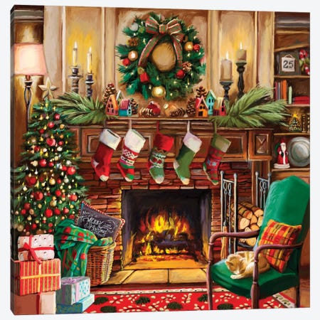 Fireside Christmas Canvas Print #BOE193} by Nicky Boehme Canvas Art Print