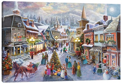 Victorian Christmas Village Canvas Art Print - House Art