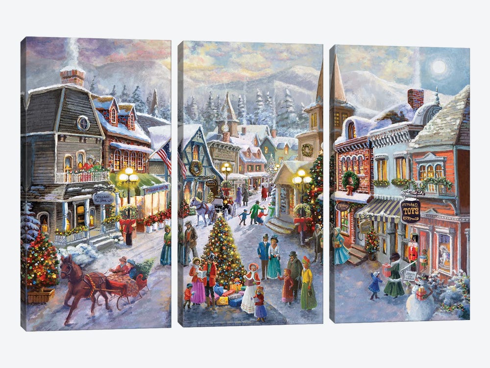 Victorian Christmas Village by Nicky Boehme 3-piece Canvas Print
