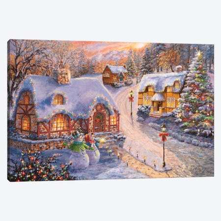 Winter Cottage Glow Canvas Print #BOE195} by Nicky Boehme Canvas Wall Art