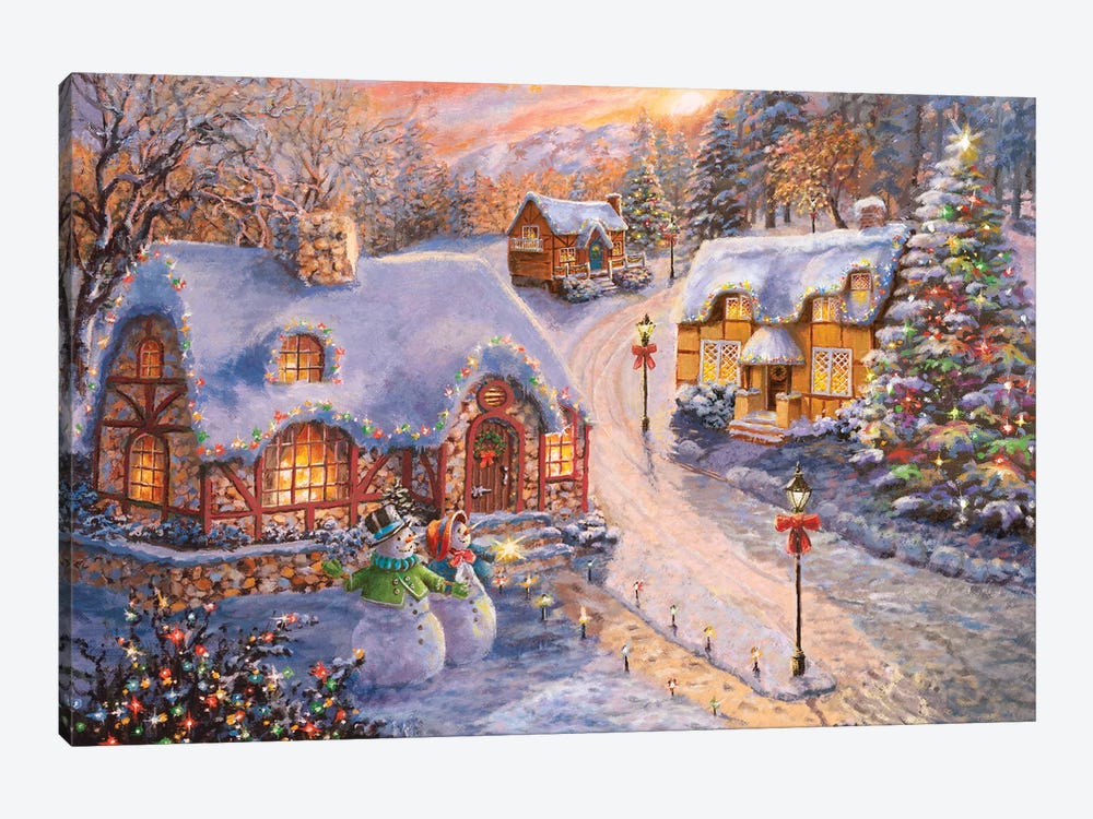 Winter Cottage Glow by Nicky Boehme 1-piece Canvas Art