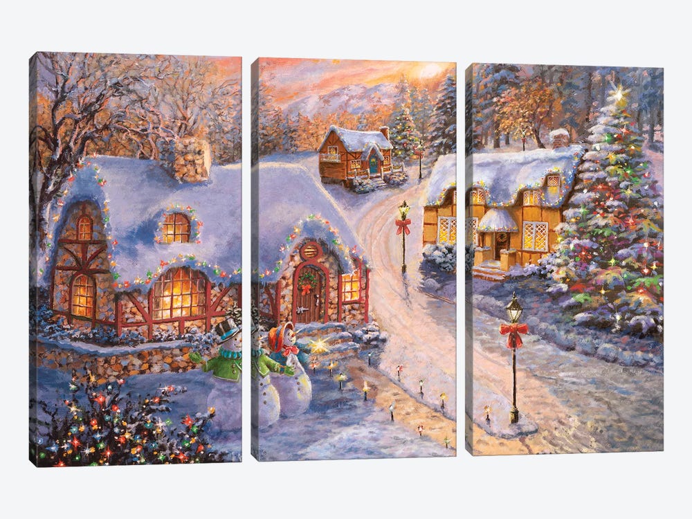 Winter Cottage Glow by Nicky Boehme 3-piece Canvas Wall Art