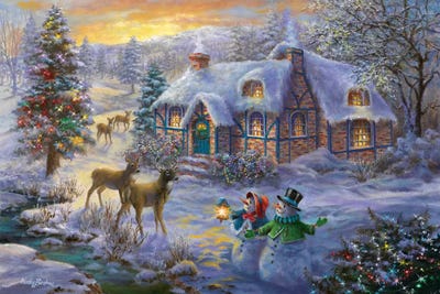 Christmas Cottage II Canvas Artwork by Nicky Boehme | iCanvas
