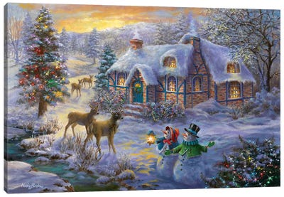 Christmas Cottage II Canvas Art Print - Large Christmas Art
