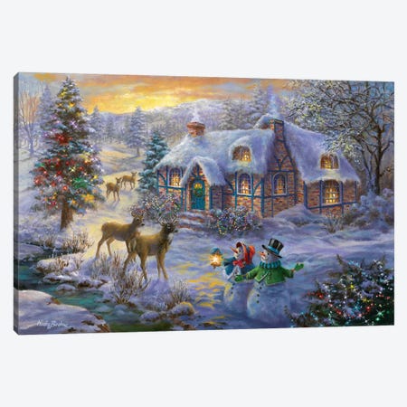 Christmas Cottage II Canvas Print #BOE29} by Nicky Boehme Canvas Wall Art