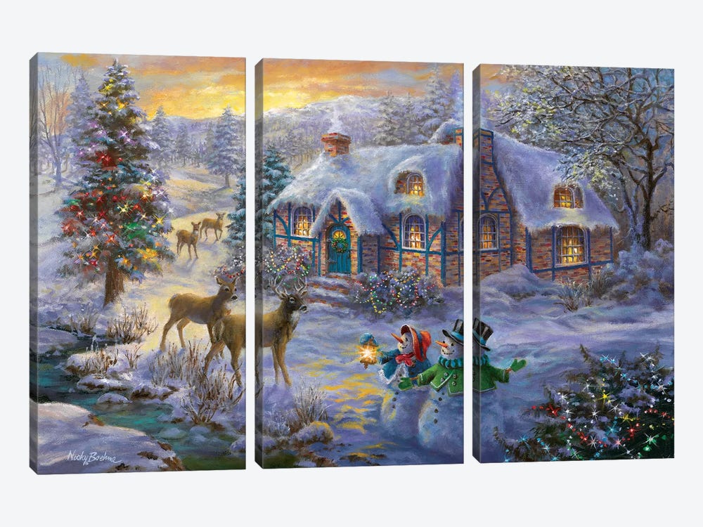 Christmas Cottage II by Nicky Boehme 3-piece Canvas Wall Art