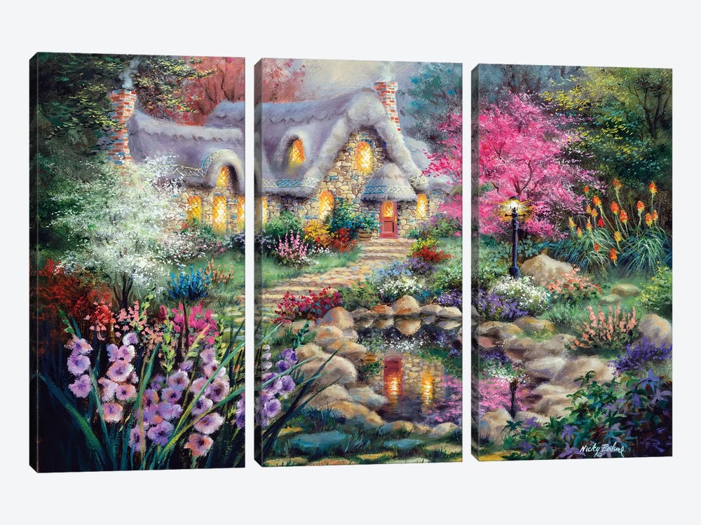 Cottage Pond by Nicky Boehme 3-piece Canvas Art Print