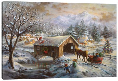 Covered Bridge Canvas Art Print - Winter Art