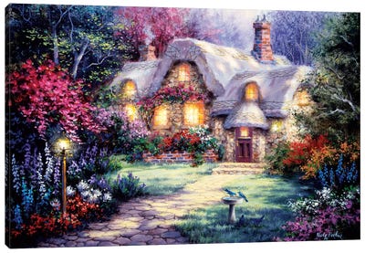 Garden Cottage Canvas Art Print - Garden & Floral Landscape Art