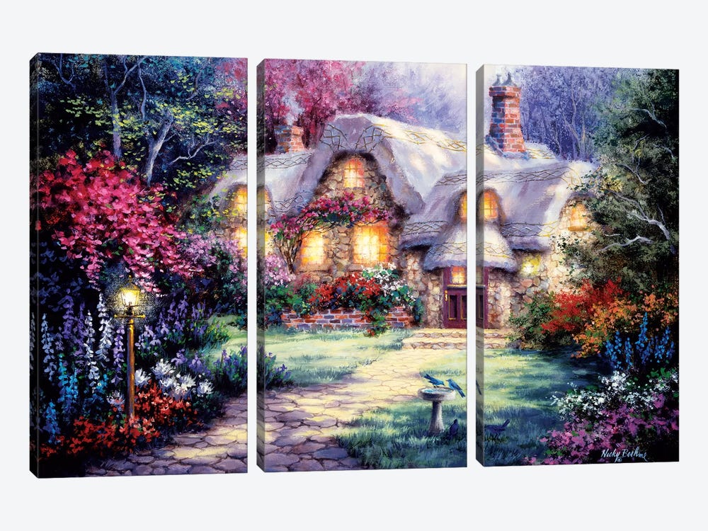 Garden Cottage by Nicky Boehme 3-piece Canvas Art