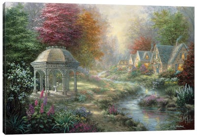 Gazebo Village Canvas Art Print - Garden & Floral Landscape Art