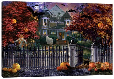 Halloween House Canvas Art Print - Haunted House Art