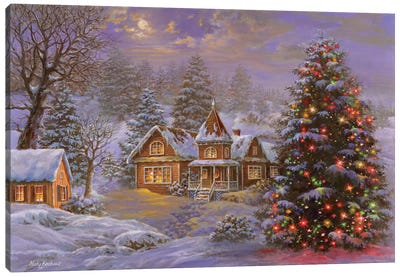 Happy Holidays Canvas Art Print - Christmas Trees & Wreath Art