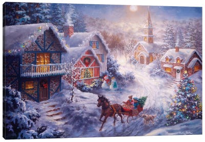 In A One Horse Open Sleigh Canvas Art Print - Carriages & Wagons