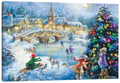 Joyful Celebration Canvas Art Print - Christmas Trees & Wreath Art