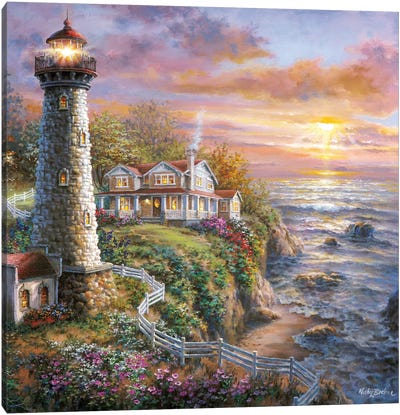 Lighthouse Haven I Canvas Art Print - Coastal Village & Town Art